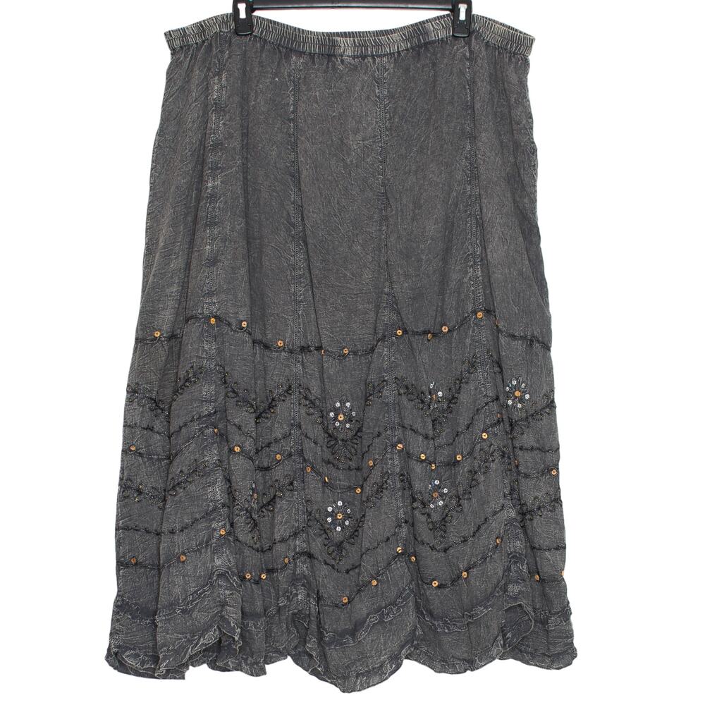 Soft Surroundings Plus Size 3X Maxi Skirt Gray Boho Embroidered Peasant Cottage